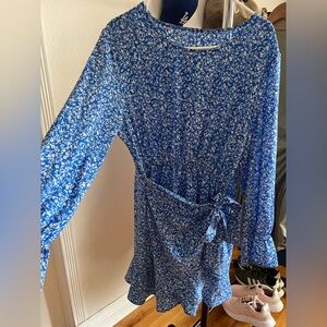 Blue Floral Long Sleeve Dress